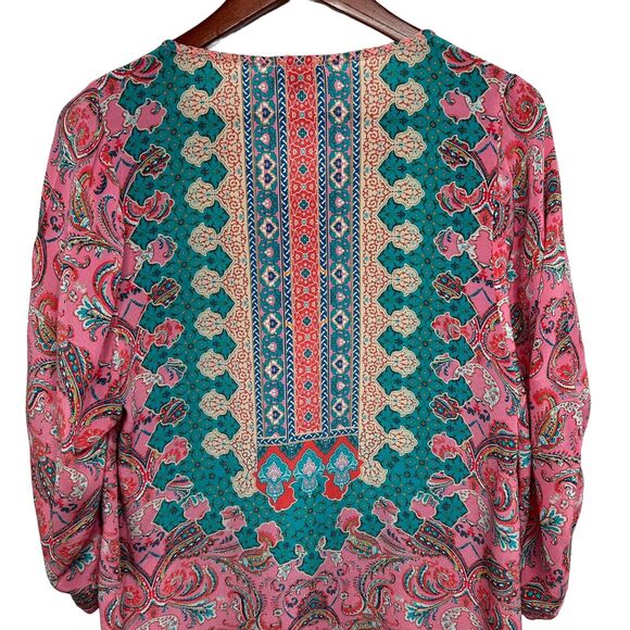 Anthropologie Tolani Silk Pink Geometric Tunic Dress Blouse Size Small Coastal - Picture 8 of 16